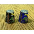 ORIENTAL Cloisonné THIMBLES x 2 PLANTS FLOWERS BIRDS TREES STUNNING ITEMS!!!! CHINESE?? JAPANESE??