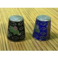 ORIENTAL Cloisonné THIMBLES x 2 PLANTS FLOWERS BIRDS TREES STUNNING ITEMS!!!! CHINESE?? JAPANESE??