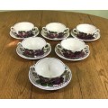 BELLE FIORI SOUP BOUILLONS + UNDER PLATES x 6 WOOD and SONS HAND PAINTED ENGLAND FLOWERS BELLE FIORE