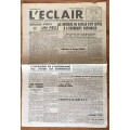 NEWSPAPER FRANCE L`ECLAIR QUOTIDIEN SOCIAL DU CENTRE 13 SEPTEMBER 1944 WORLD WAR 2 1 PAGE DE GAULLE.