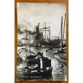 POSTCARDS x 3 BLACK and WHITE REAL PHOTO CARDS ROTTERDAM NETHERLANDS SHIPS HARBOUR TUGS BARGES CRANE