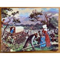 POSTCARD SOUTH AFRICA PRETORIA VOORTREKKER MONUMENT TAPESTRY SATOUR LARGE OX WAGON RIVER CROSSING.