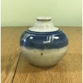 VASE POTTERY BLUE and BEIGE ROUND BULBOUS NICE!!!