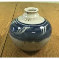 VASE POTTERY BLUE and BEIGE ROUND BULBOUS NICE!!!