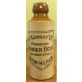 GINGER BEER STONEWARE BOTTLE H. KENWAY LTD FERMENTED GINGER BEER 100 MOOR STREET BIRMINGHAM ENGLAND