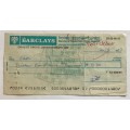 CHEQUE BARCLAYS ORANGE GROVE JHB NATIONAL BANK LIMITED 1987 POST DATED CHEQUE RETURNED STAMP