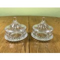 PAIR of ROUND CRYSTAL LIDDED BOWLS TRINKET DISHES JEWELLERY HOLDERS VANITY - STUNNING!!! IDENTICAL