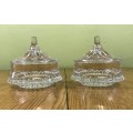 PAIR of ROUND CRYSTAL LIDDED BOWLS TRINKET DISHES JEWELLERY HOLDERS VANITY - STUNNING!!! IDENTICAL