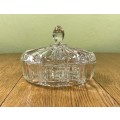 ROUND MOULDED / PRESSED GLASS LIDDED BOWL TRINKET DISH JEWELLERY HOLDER - Please read notes...