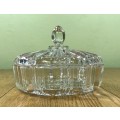 ROUND MOULDED / PRESSED GLASS LIDDED BOWL TRINKET DISH JEWELLERY HOLDER - Please read notes...
