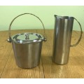 STAINLESS STEEL WATER JUG and ICE BUCKET WITH LID  CANE WRAPPED HANDLES - Bar Accessories!