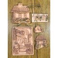 TERRACOTTA CLAY HOME WALL HANGINGS of HOUSES x 4 and 1 x 3 KEY HANGING RACK HOLDER STAMPED `SMITH`