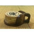 5 COASTERS in a HOLDER - CORK and WOOD - COASTER MOULDING -BAR ACCESSORIES!!!
