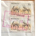 BOTSWANA GABERONE 1990 and FRANCISTOWN 1992 REGISTERED MAIL LETTERS x 2 Rhino Caracal Gemsbok