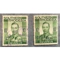 SOUTHERN RHODESIA REVENUE STAMPS 10 Shilling KGVI x 4 items