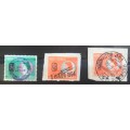 REVENUE STAMPS selection of 3 pcs QEII UNION of SOUTH AFRICA Queen Elizabeth II - 3d + 2/- x 2.