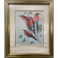 AWESOME CARMINE BEE-EATERS SIGNED LIMITED EDITION PRINT 47/250 Merops nubicoides DAVID?? Read notes!