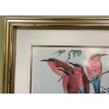 AWESOME CARMINE BEE-EATERS SIGNED LIMITED EDITION PRINT 47/250 Merops nubicoides DAVID?? Read notes!