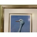 AWESOME BLUE CRANE 1993 SIGNED LIMITED EDITION PRINT 275/350 RAY HARRIS-CHING NEW ZEALAND ARTIST