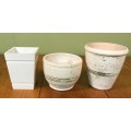 PLANTERS x 3   POTTERY x 2 & WOODEN X 1.