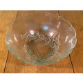 GLASS BOWL with impressed FLOWERS & LEAVES - SCALLOPED RIM -  STUNNING!!! Made in Indonesia.