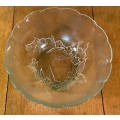 GLASS BOWL with impressed FLOWERS & LEAVES - SCALLOPED RIM -  STUNNING!!! Made in Indonesia.