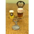 KEYRINGS x 2- FRIDGE MAGNET / OPENER BEER GLASS - MUNCHEN BEER MUG - PARAGUE POLAND - KEY RINGS