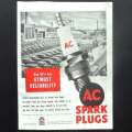 AC SPARK PLUGS ADVERT. 1946. Authentic. 70 Years Old. 35 x 27 cm.