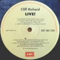 Cliff Richard -  LIVE! 33 rpm. Vinyl LP record. (NM / VG+) SA Release. Pop Rock.