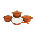 LEOPARD PREMIUM 7 Piece Authentic Cast Iron Dutch Oven Cookware Pot Set - Orange NEW