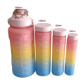 Leak Proof Motivational Water Bottle with Straw And Time Markers - 4-Piece - pink