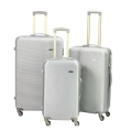 28` Hard Outer Shell Travel Luggage Set With Lines - 3 in 1 - Silver-Grey