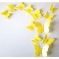 Yellow 12Pcs Butterflies Wall Stickers Home Decorations 3D Butterfly PVC Self Adhesive