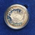 1992 SILVER PROTEA ONE RAND - ISSUED IN BLUE S.A.M. CASE