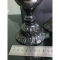 THREE STUNNING DESIGNER CANDLE HOLDERS WITH SOLID CAST IRON STAND