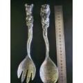 STUNNING PEWTER EMBOSSED LION AND LIONESS SALAD SERVER