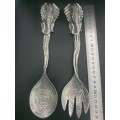 STUNNING PEWTER EMBOSSED ELEPHANT HEAD SALAD SERVER