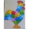 Educational Wooden Alphabet ROOSTER Puzzle. Strong, durable and colourful