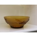 Large 26cm Amber Glass Salad Bowl with Koi Fish, Embossed, Amber Large Serving Bowl, Depression