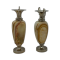 Pair of Mini Bud Vases, Amphora, Incense Burner, Flower Urns, Marble with Scrolled Metal Handles