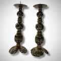 Pair of Solid Large Altar Candle Holders 37.4cm Solid Mid-Century Brass -  c1960