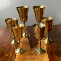 Lot of 6 Mixed Metal EPNS Marked Wine Goblets, Previously Silverplated, Brass with India Etched