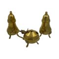 Rare Find 3-Piece Brass Salt and Pepper Shaker Set with Mustard Pot  Vintage Cellar Set c1920`s