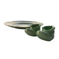 J & G Meakin Glamour Sol `Jade` Green Rimmed Dinner Plate & Pair of Ceramic Booties c1939