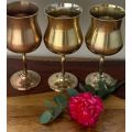Set of Three 20th Century Silver-Plate Wine Goblets with Patina