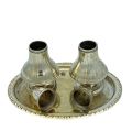 Vintage EPNS Salt and Pepper Shaker Set with Oval Tray - Brass Undertone Patina