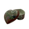 Satsuma Peacock Floral Heart-Shaped Trinket Box - Red/Green/Gold - Japanese Export Jewelry Box 1980