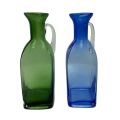 Vintage 23cm Cobalt Blue and Bottle Green Glass Decanters with Handles - Set of 2