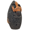 Vintage Hand carved Black Lava Rock Art Egg with Wooden Reptile - 14cm Tall