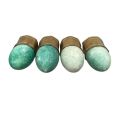 Set of 4 Aqua Granite Polished Stone Eggs with Brass Stands - Natural Elegance Collection